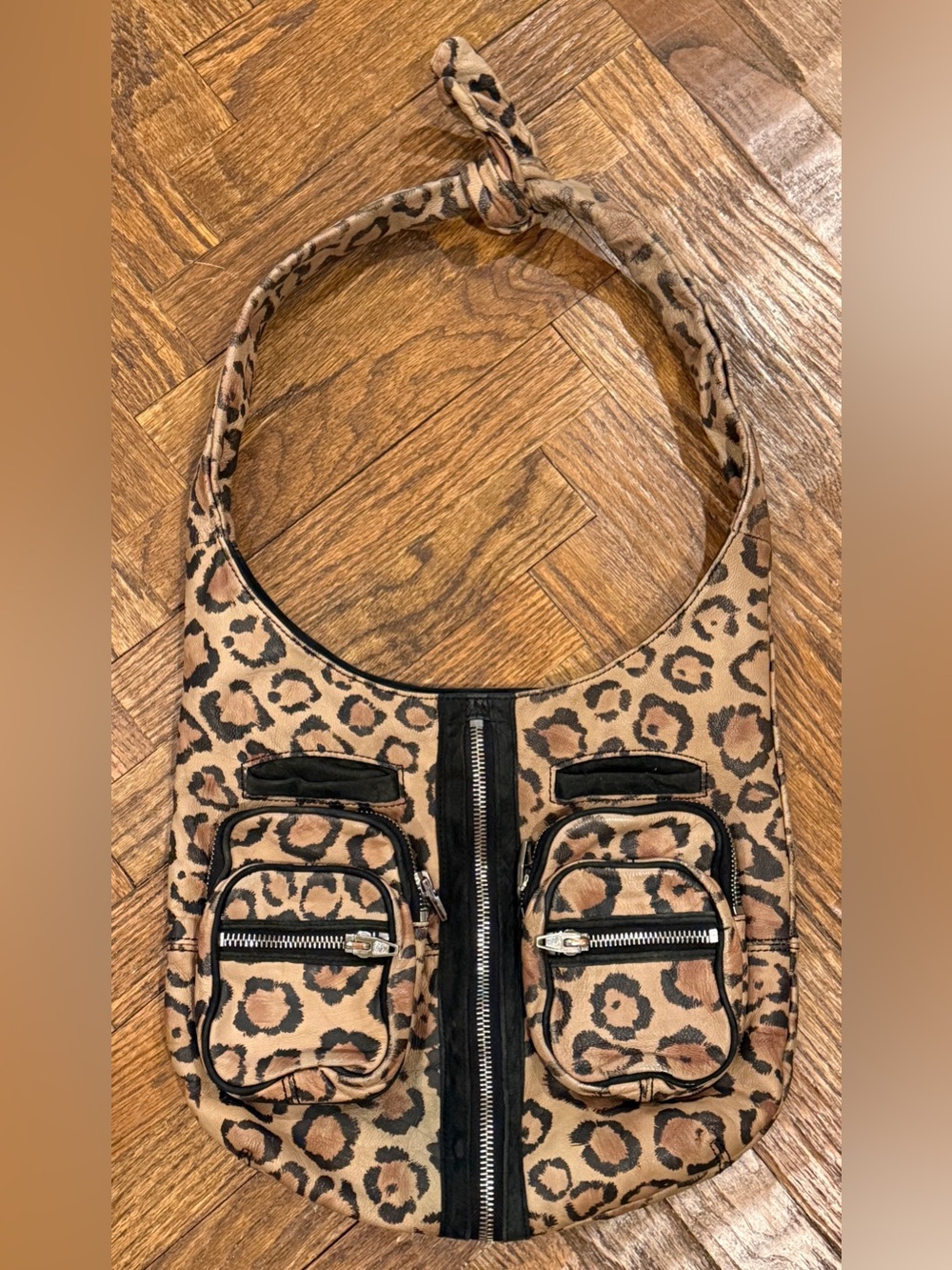 Alexander Wang Donna Hobo Crossbody Bag Purse Leopard Print Leather